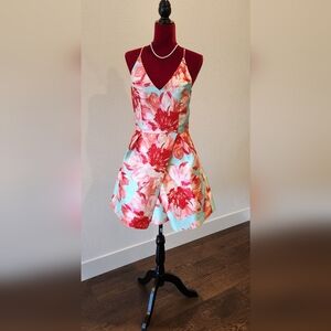 A. Byer Kids Dress with Red and Aqua Floral Pattern